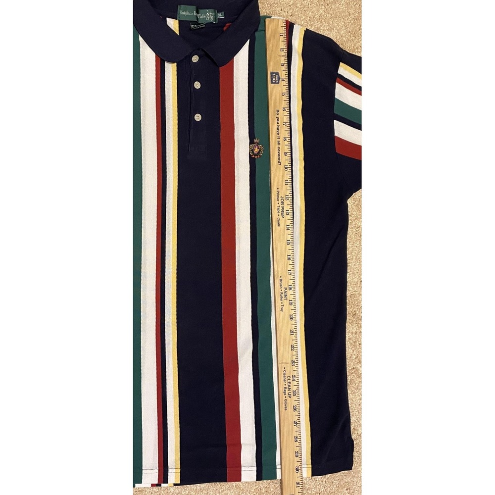 Vintage Knights of Round Table Polo Shirt Mens XL Multicolor Stripe Crest 90s - Picture 5 of 9